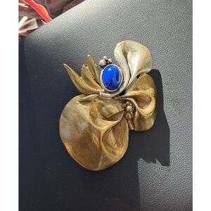1940’s Georg Jensen Art Nouveau Two-tone Sterling Silver and Lapis Lazuli brooch